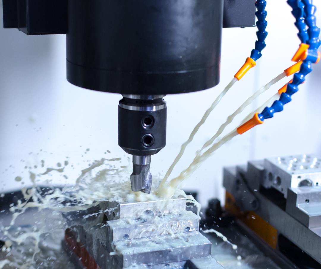 Coolant being applied to metal components during machining